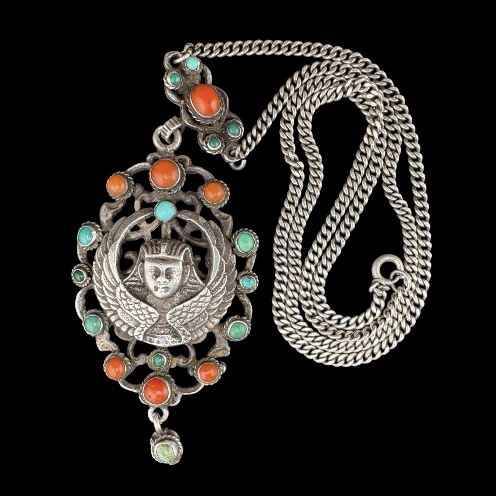 Zoltan White Necklace Egyptian Revival Sterling Antique Austro-Hungarian Pendant